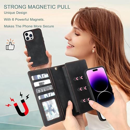 TwoHead Wallet Case Compatible with iPhone 15 Pro Max,Detachable Magnetic Phone Case,All-Round Shockproof Protective Leather Phone Case with Card Holder,6.7 in,Black by TwoHead - Image 2