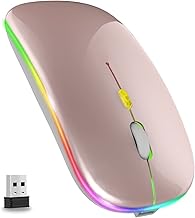 LED Wireless Mouse, Slim Rechargeable Wireless Silent Mouse, 2.4G Portable USB Optical Wireless Cordless Mice with USB Receiver for Laptop, PC, Computer, Mac (Rose Gold)