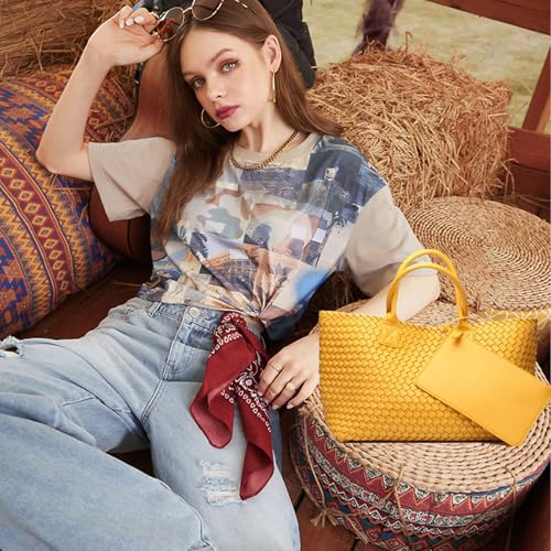 Image of SporGenius Woven Tote Bag Large Vegan Leather Totes Bag, Fashion Handwoven Purses for Women