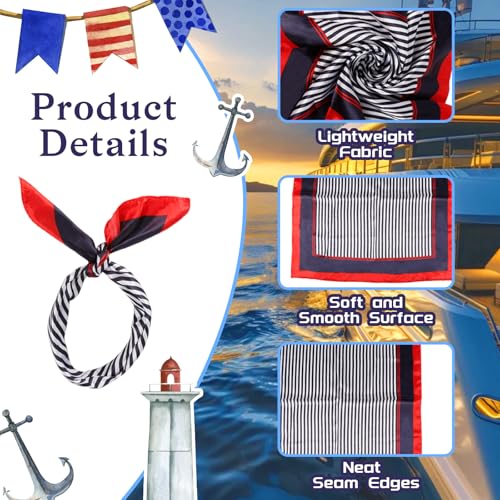 Moiuguli 2 Nautische Quadratische Halstücher, Rot Weiß Blau Matrosenschals, Matrosen Kostüm Damen Halstuch Stirnbänder Haarschal für Navy Dress Up Party Zubehör