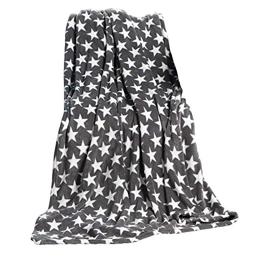 CelinaTex Flauschige Kuscheldecke 150 x 200 cm grau Decke Sofa Couch Wohndecke weich Stars Mikrofaser Fleece Oeko-TEX Moonlight