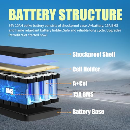 Image of KORNORGE 36V Ebike Battery, 36V 10Ah Rechargeable Lithium Battery with T-Plug, XT60 Connector and BMS for 0-350W Motors E-Scooters, ATVs, Electric Bikes, Solar Storage