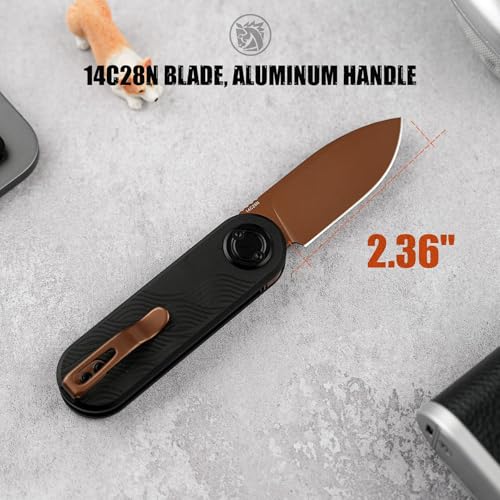 Image of Vosteed Corgi V EDC Pocket Knife - 2.36 inch 14C28N Copper Dune Blade - Patented Vanchor Lock, Black Aluminum Handle - Camping, Hiking Knives - A3722
