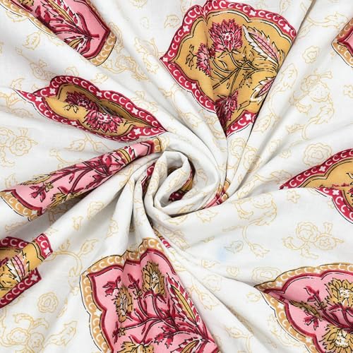 Image of BLOCKS OF INDIA 100% Cotton Dohar King Size Reversible Hand Block Printed Malmal Summer Dohar /Blanket (Pink Rose)-300 TC