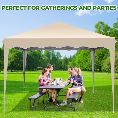 Image of HOTEEL 10x12 Pop Up Canopy Tent Heavy Duty Party Tent for Parties Event Wedding, Commercial Outdoor All Season Wind UV 50+ & Waterproof Gazebo with Roller Bag, Thickened Legs, Khaki