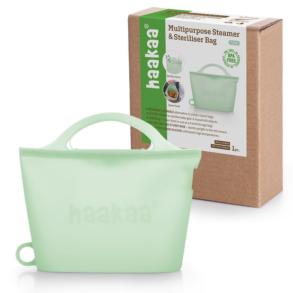 haakaa Sac en silicone pour cuisson à la vapeur et stérilisation au micro-ondes, sac réutilisable de grande capacité pour Biberon/Tire-lait/Accessoires/Vert/1 Pièce (1250 ml)