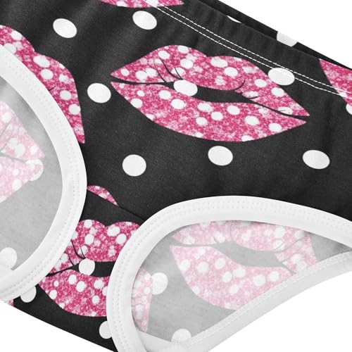 Pink Lips White Dots Black Panties for Girl Toddlers Underwear Floral Cotton Fun Print Briefs Undies Kids 2t4