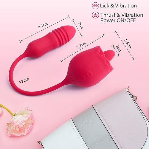 Miniatura 5 de Estimulador sexual rosa para mujeres, vibrador 4 en 1 para lamer el clítoris, consolador de empuje, enchufe anal con 10 modos, juguetes sexuales