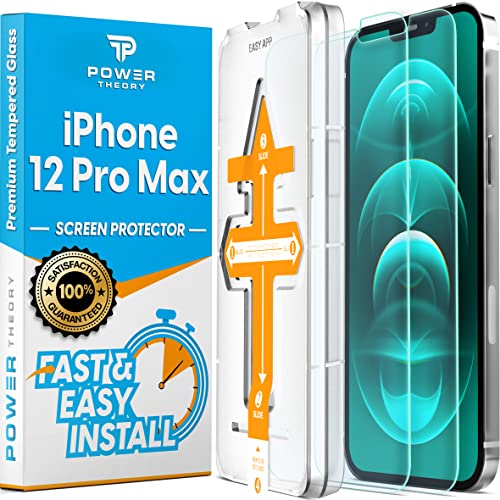 Image of Power Theory Designed for iPhone 12 Pro Max Screen Protector Tempered Glass [9H Hardness], Easy Install Kit, 99% HD Bubble Free Clear, Case Friendly, Anti-Scratch, 2 Pack