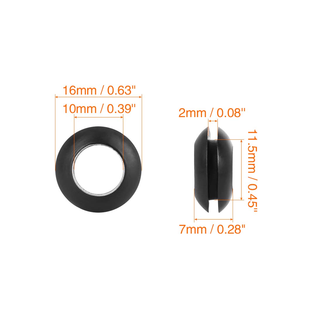 250 Pièces Oeillets En Caoutchouc Double Face 4mm Noir - Protecteur De Câble Pour Voiture - Neuf Marque Uxcell