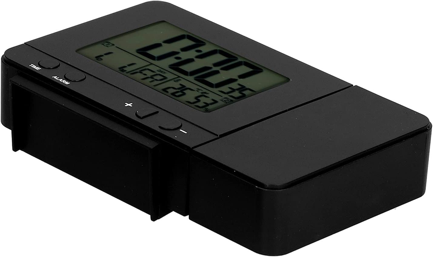 Black Projection Clock with USB Charging, Backlight, Temperature Display and Multifunctional Alarm for Home