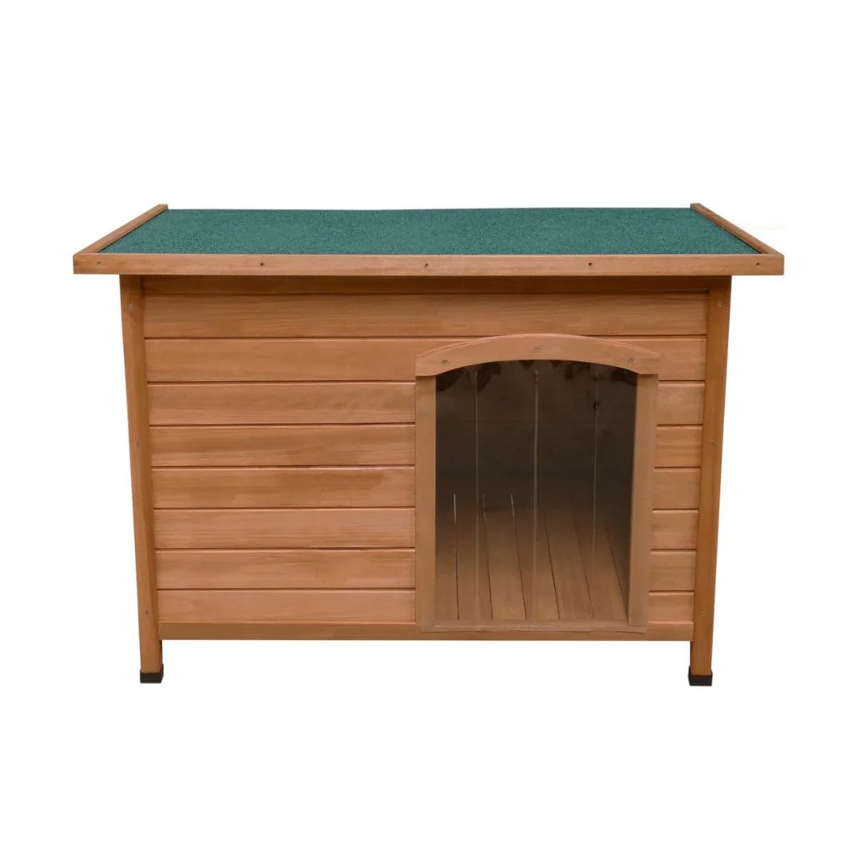 Wooden Dog Kennel Medium Pet House Shelter Animal Hut 70 H x 103 W x 66cm D Outdoor Indoor Hinged Open Top 5cm Raised Base Removable Floor Door Flaps Weatherproof Fir Wood Easy Clean Slanted Roof