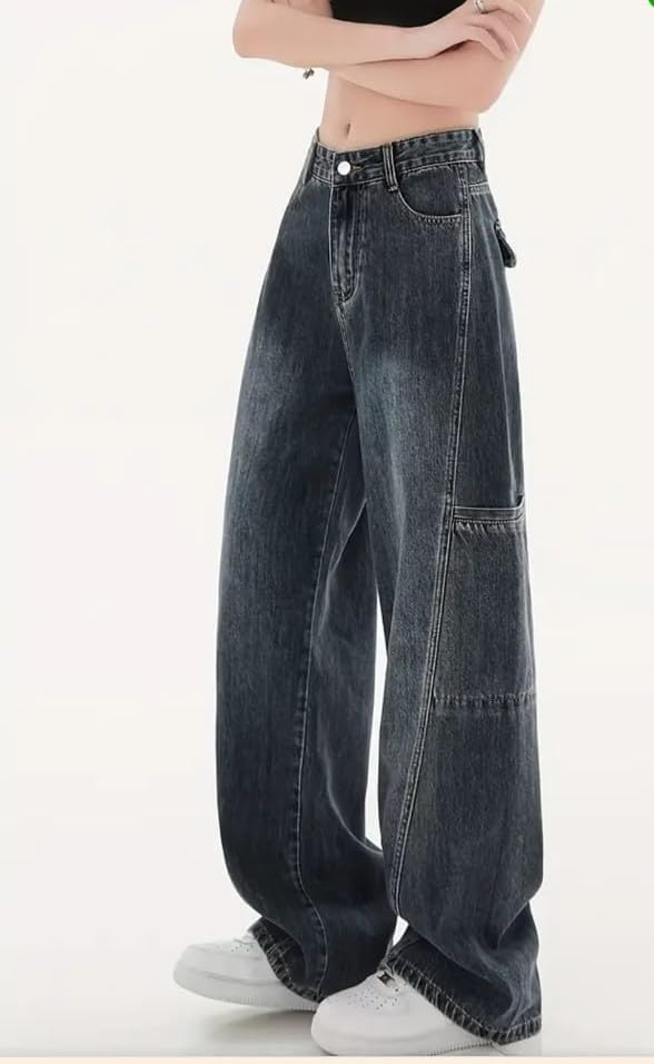 Image of ODDMONEKY Baggy Jeans for Women || Korean Jeans for Women || Wide Leg Korean High Waist Baggy Denim Pants (Wjeans-7)
