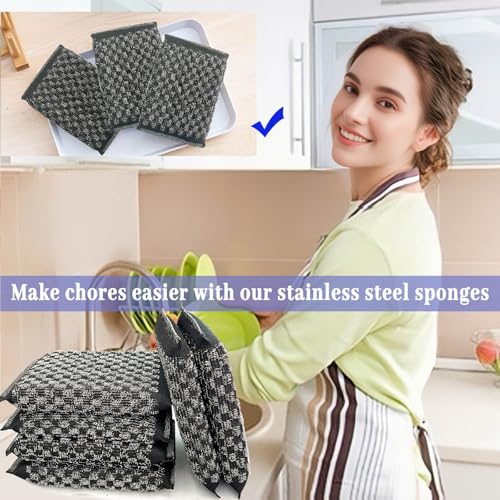 Image of Steel Wool Scrubbers Dish Sponges Kitchen Scrubbing Pads Pot Scrubber for Kitchen Non Scratch, Soft and Fast Cleaning Scrubber (Black)