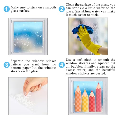 Image of Whaline 9 Sheets Pastel Checkerboard Pencil Window Clings Watercolor Pencil Window Decal Reusable Anti-Collision Windows Decor for Back to School Classroom Nursery Decor