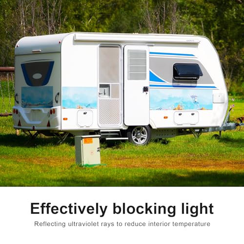 Image of RV Door Window Shade Cover - Magnetic RV Blackout Window Cover with UV Protection and Privacy Features (25 * 16 in) Foldable Magnet Design, Waterproof Fabric, and Reflective Silver Coating