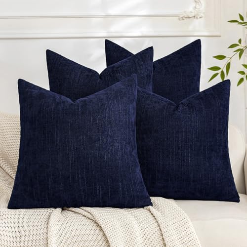 Cozoomy Set of 4 Soft Textured Decorative Throw Pillow Covers 20x20 Inch Cozy Farmhouse Cushion Cover Square Accent Pillow Cases for Bed Couch Sofa Living Room, Navy Blue