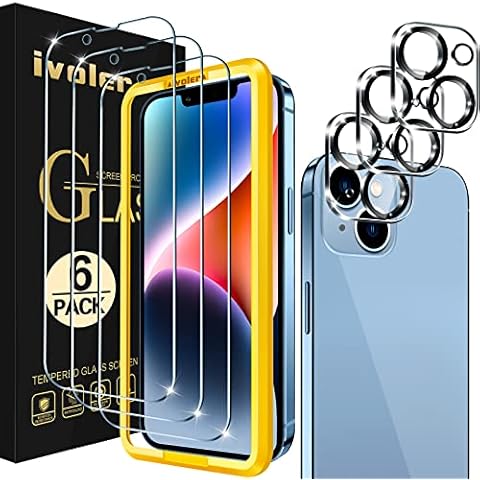 ivoler [7 in 1 Screen Protector Compatible with iPhone 14, 3 pack Tempered Glass Film and 3 pack Camera Lens Protectors with a Installation Alignment Aid, Bubble-Free, HD Clear, 6.1-Inch Cover