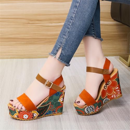 Ethnic Style Platform Sandals for Women's Retro Elegant Floral Wedges Sandals with Arch Support Adjustable Ankle Strap Buckle Beach Shoes Anti Slip Walk Slippers2