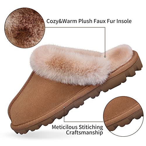 Ezsurf Womens Fuzzy Outdoor House Slippers Super Soft Fur Slip On Slippers Cozy Plush Faux Fur Scuff Slippers Indoor Fluffy Slipper Shoes Rubber Sole,Chestnut 9-10 #TOP3
