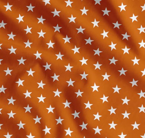 Image of Soimoi Orange Cotton Cambric Fabric Stars Star Print Sewing Fabric Meter 58 Inch Wide