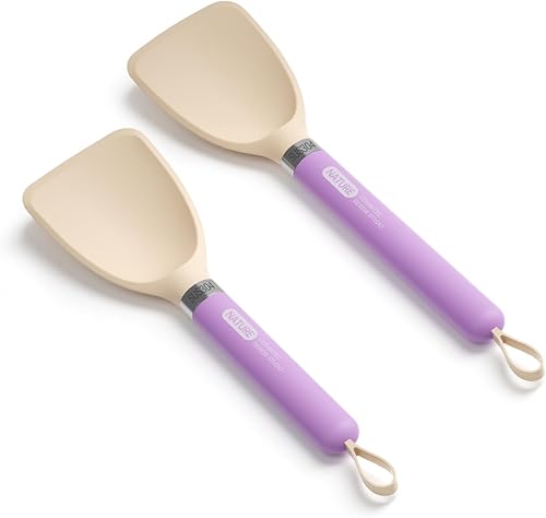 Vista 12 de Espátula pequeña de silicona para cocinar girador flexible con núcleo interior sólido y mango de nailon resistente al calor, espátula ideal
