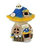 Roman Busy Bee Bungalow Mushroom House Statue, 8.75-inch Height, Resin, Home, Garden, Outdoor