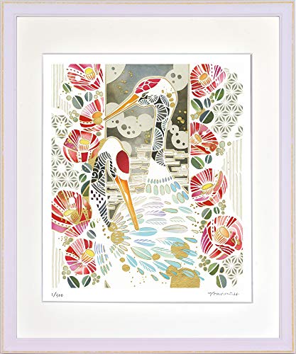 美工社 平石 智美 鶴と椿 ホワイト 四ツ ZTH-61894