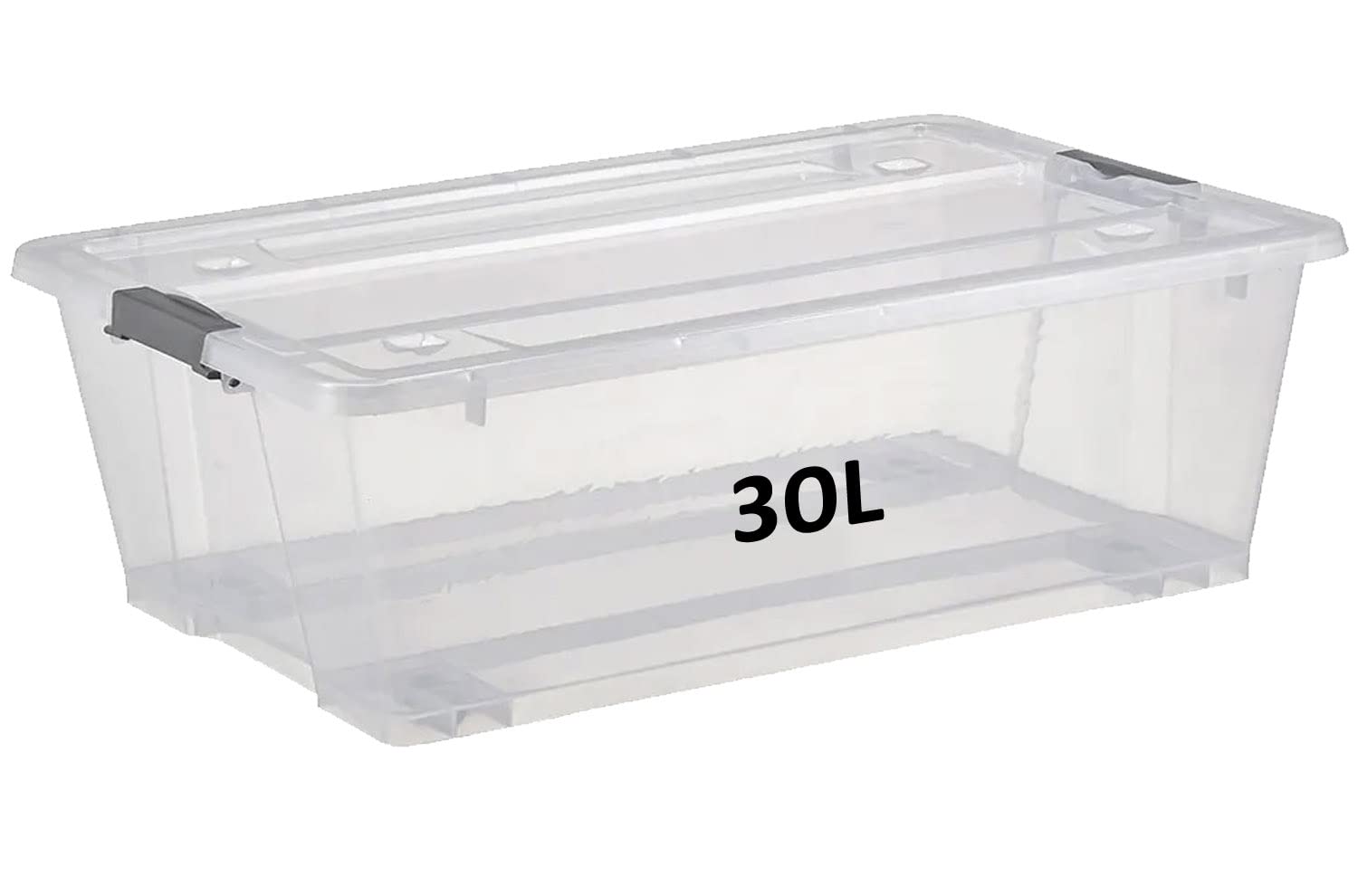 Premify 30L Storage Box With Lid & Wheels | Slim Under Bed Plastic Organizer – Stackable Transparent Boxes Storing Clothes, Toys, Shoes, Tools, Medicine, Office Supplies, Arts & Crafts, Kitchen