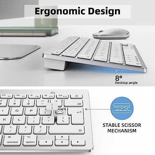 Bluetooth Keyboard and Mouse Set for Mac, OMOTON Ultra-Slim Wireless Keyboard and Mouse Combo for Apple Mac, MacBook Pro/Air, iMac, Mac Mini,Battery-powered, QWERTY UK Layout, Silver - Image 7