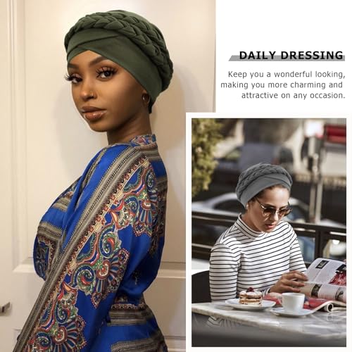 Image of DRESHOW African Women Turban Caps Beanie Twist Headscarf Pre-Tied Double Twisted Braids Headwraps for Women Chemo Cancer Cap