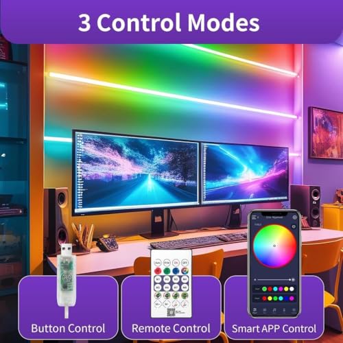 Image of FLYNGO 5 Meter Smart RGB Neon LED Strip Lights with App & Remote Control, USB Powered, Waterproof & Flexible Music Sync Rope Light for Room, Gaming, Party, Diwali & Home Decoration (5 Meter Neon)