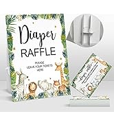 50 Safari Jungle Baby Shower Games, Safari Diaper Raffle Cards with Sign, Diaper Raffle Tickets f...