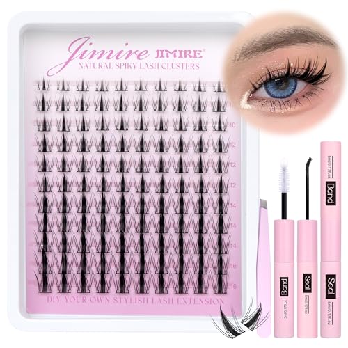 Cluster Lashes Kit Natural Look D Curl Manga Lash Clusters Fairy Eyelashes Individual Kit wirh Lash Bond and Seal 8-16MM 110 Pcs Wispy Lashes Individual Cluster Wet-Look Eyelash Clusters