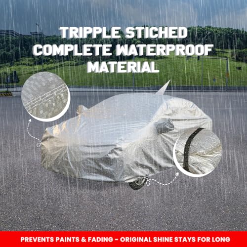 Image of Autofact Waterproof Car Body Cover Compatible with Skoda Fabia with Mirror and Antenna Pockets (Shinning Silver)