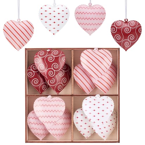 Valery Madelyn 12 Stück Metallherzen Anhänger, 5cm Herz Baumschmuck Deko für Valentinstag Hochzeit Frühlingsdeko Geschenk - Rot Rosa Weiß