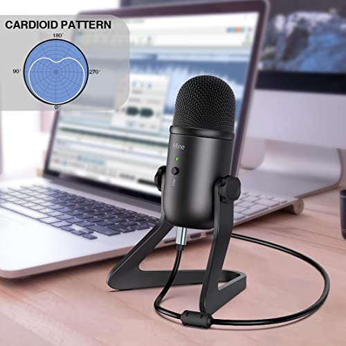 Fifine Usb Podcast Microphone For Recording Streaming, Condenser Computer Gaming Mic For Pc Mac Ps4. Headphone Output&Volume Control, Mic Gain Control, Mute Button For Vocal, Youtube. (K678) #TOP1