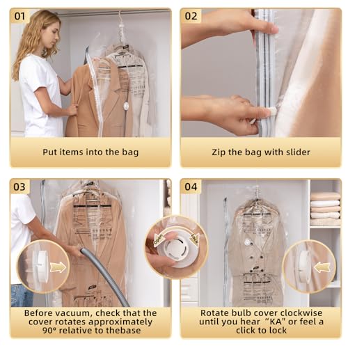 TAILI Vakuumbeutel für Kleidung Hängend, Vacuum Bags for Clothing Vakuumierbeutel Kleidung Mit Kleiderhaken Aufbewahren von Jacken, Anzüge und Kleid Vakuum Platzsparer für Zuhause Reise, 4 Large