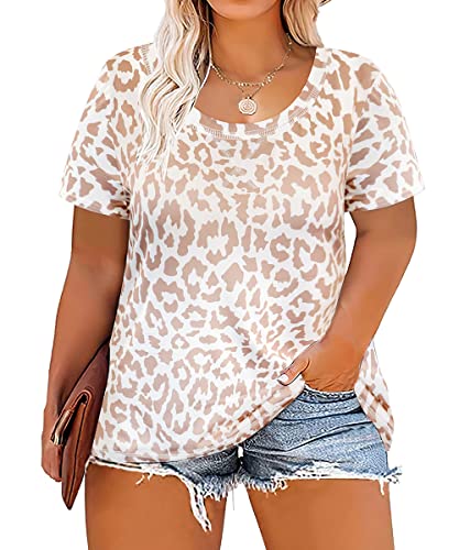 Image of CARCOS Plus Size Tops for Women Short Sleeve Shirt Summer Star /Leopard /Tie Dye /Flower Crewneck Pullover Tunic XL-5XL