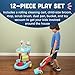 Constructive Playthings Little Helper 12-Piece Kids Cleaning Set with Toy Vacuum, Cart, Broom, and Mop, Pretend Play Toddler Cleaning Toy Set for Kids Ages 3+, Multicolor