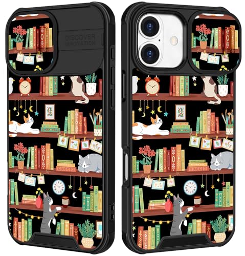 Image of Funermei for iPhone 16 Case - Women Girls Cute Phone Cover Girly Pretty Aesthetic Cat and Books Unique Design with Camera Cover Funda for Apple for iPhone 16