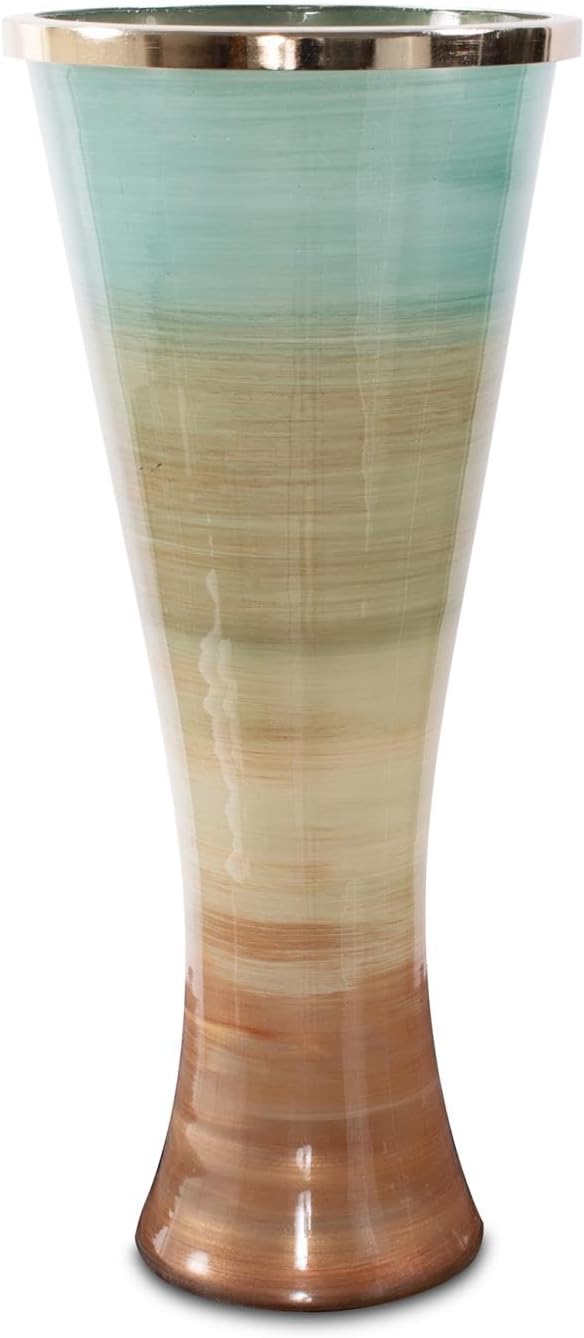 Howard Elliott Collection Multicolor Capri Stripe Flared Glass Vase for Flowers, Modern Abstract Decorative Flared Vase for Weddings, Floral Arrangements & Decoration, Large, 23.75 x 10.5 x 10.5 Inch