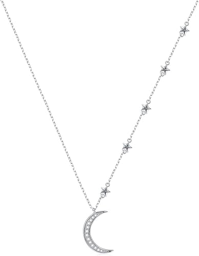 Ladytree Collar con colgante de joyería de luna creciente y estrella de plata de ley 925