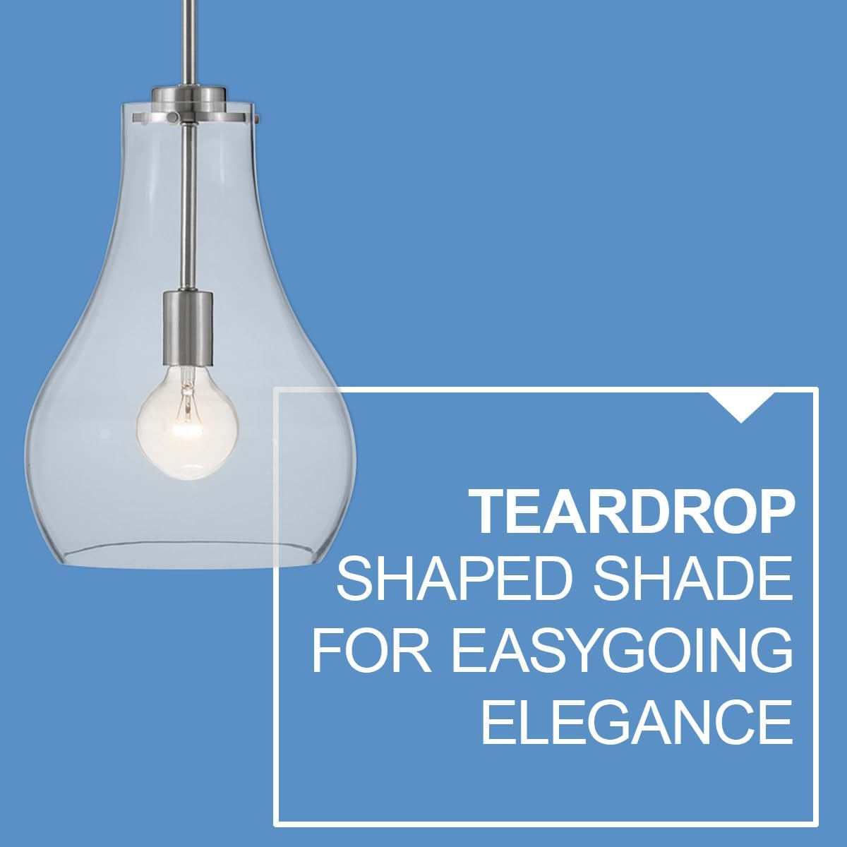 Lark Frankie 83117BN Single Light Teardrop Pendant Light, Dimmable, Customize Height, Versatile for Kitchen Islands, Brushed Nickel and Clear Glass Shade
