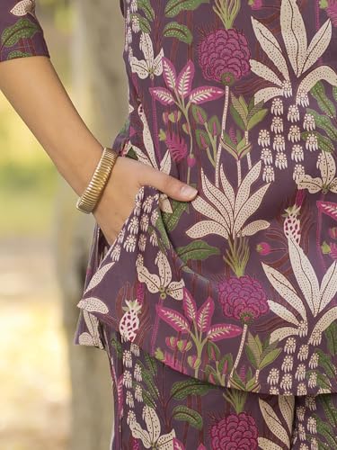 Image of Pinkmint Women's Pure Cotton Co Ord Set l Kurta Sets for Women |Kurta Sets| Printed Kurta with Pant l Stylish Pocket & 3 /4 Sleeve Women Co-ord Set (Avaiable in Plus size)