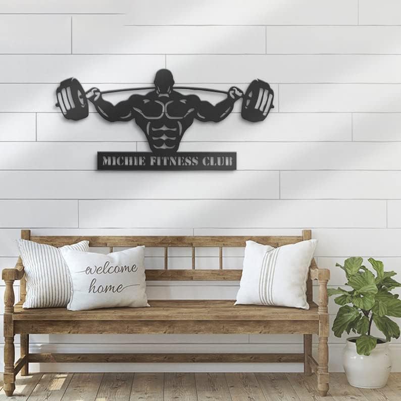 Custom Powerlifting Workout Metal Wall Art LED Light Personalized Deadlift Barbell Name Sign Home Decor Bodybuilding Gym Fitness Decoration 17
