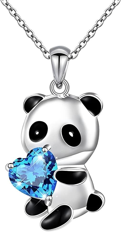 Kilener Panda Necklace for Women and Men - Blue Crystal Heart Pendant - Birthday & Christmas Gifts for Panda Lovers