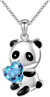 Panda Necklace for Women Blue Crystal Heart Necklaces Panda Pendant Necklace for Girls Birthday Christmas Gifts for Panda lovers Daughter Sister Panda Necklaces