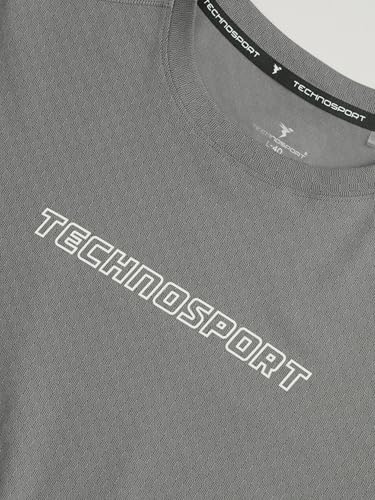 Image of TECHNOSPORT Men's Printed Slim Fit Henley Neck T-Shirt ELASTOLITE Half Sleeve Slip On Polyester for Gym Running Workout UPF50+ Anti Odour