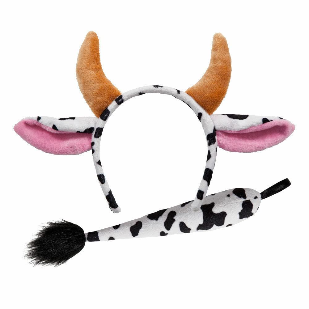 jokeshop Cow Set (Ears with Horns & Tail) Adults Bull Ram Farmyard Animal Headband Accessory Nativity World Book Day Fancy Dress